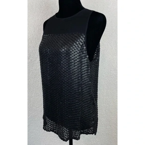 PARKER • Black Carson Combo Silk Chiffon Sequin Embellished Tank Top, S - Picture 12 of 16